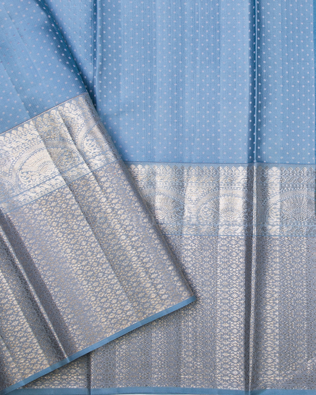 Steel Blue and Powder Blue Kanjivaram Silk Saree - DT212
