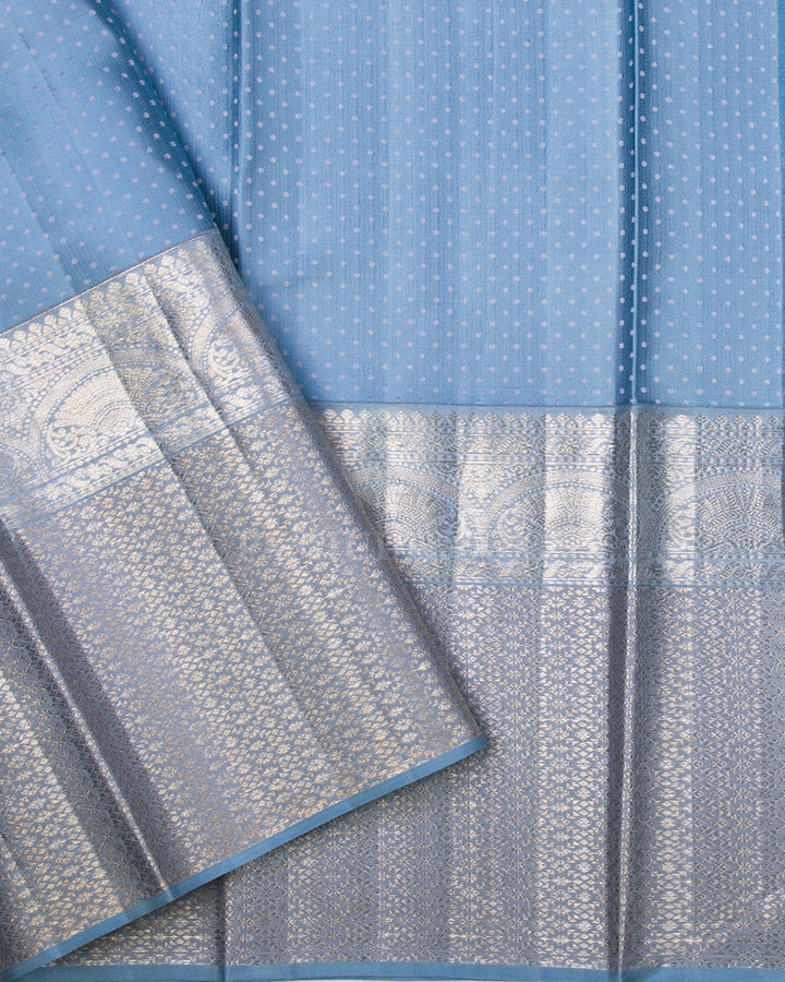 Steel Blue and Powder Blue Kanjivaram Silk Saree - DT212