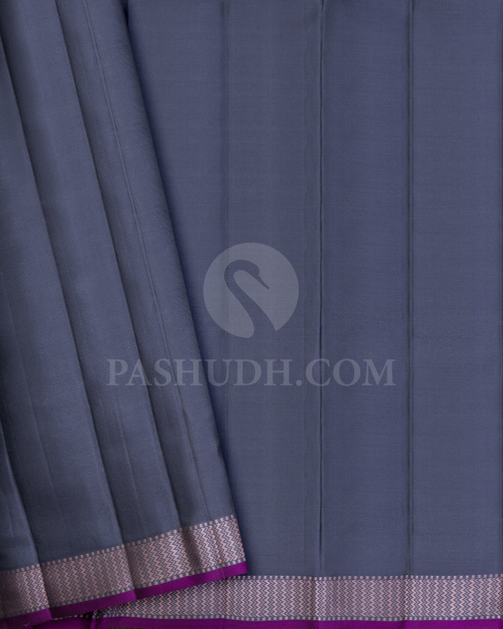 Steel Grey,Peach With Iron Grey Kanjivaram Silk Saree-DJ445(A)