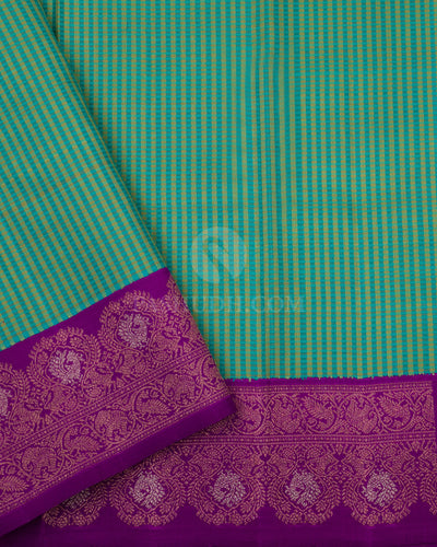 Violet & Parrot Green Pure Zari Kanjivaram Silk Saree - S750 - View 4