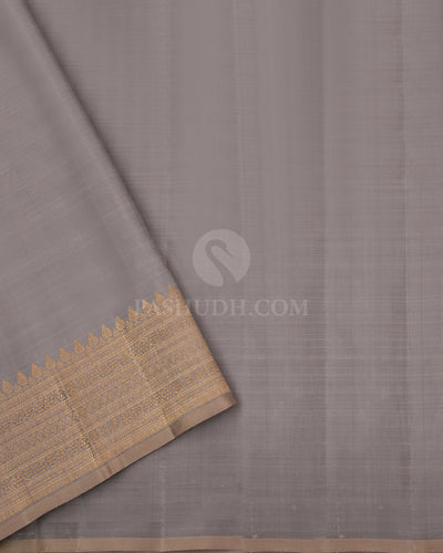Baby Pink & Grey Kanjivaram Silk Borderless Saree  - S807 - View 4