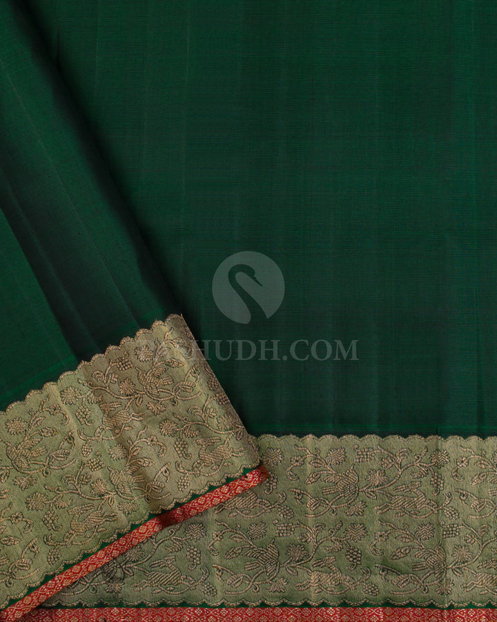 Cream & Bottle Green Kanjivaram Silk Saree - S1128(A) - View 3