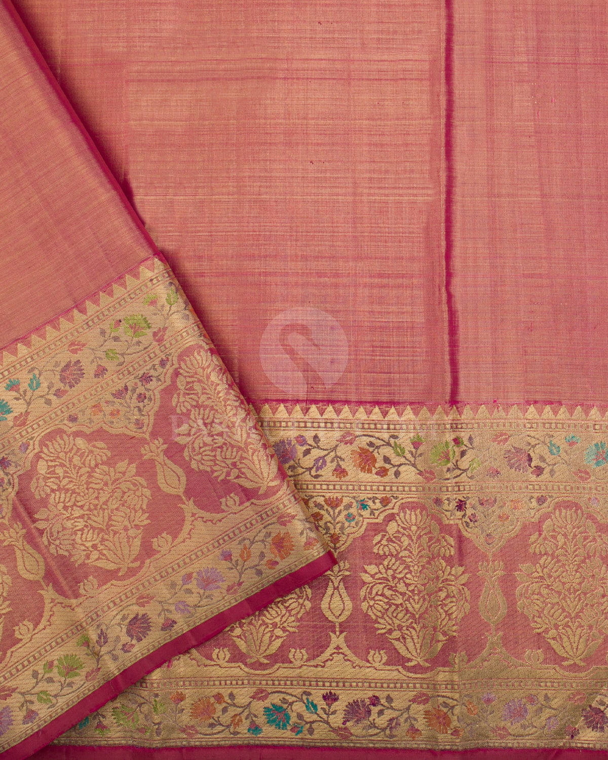 Gold & Pink Pure Zari Kanjivaram Silk Saree with Tissue Border - P148(A) - View 3