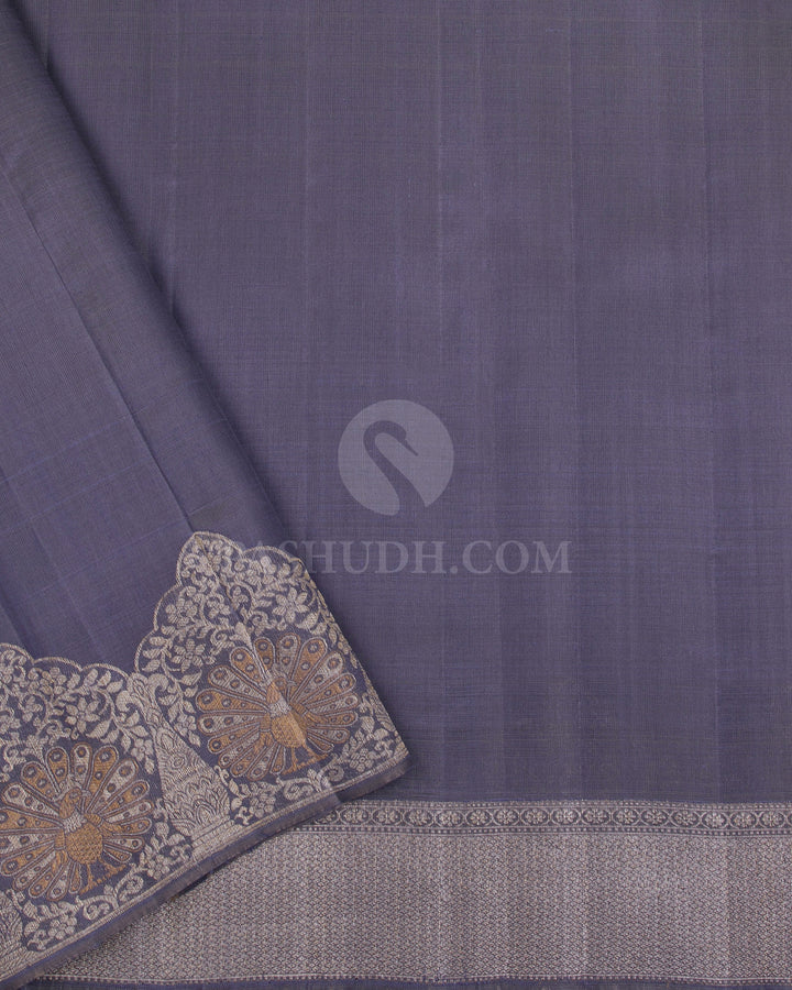 Gold And Grey Organza Kanjivaram Silk Saree - S1021(C) - View 3