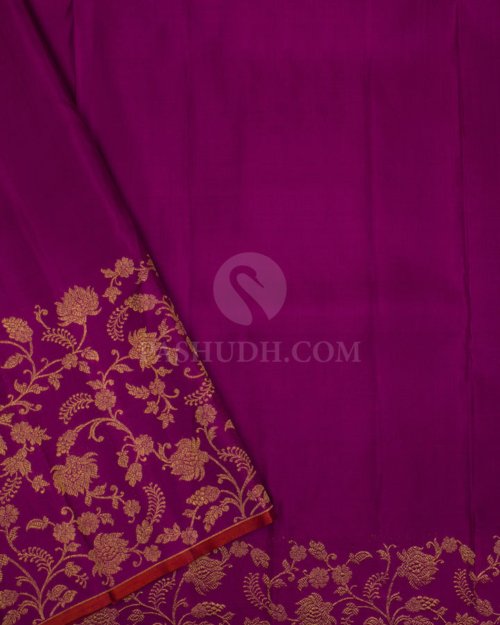 Peach Pink & Violet Kanjivaram Silk Saree - S1070(A) - View 3