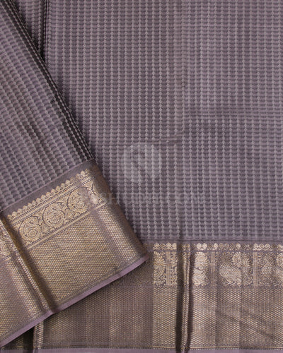 Charcoal Grey and Pale Mauve Kanjivaram Silk Saree - D520(A) - View 2