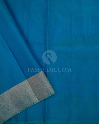 Turquoise Blue & Peacock Blue Rising Border Kanjivaram Silk Saree - S1063(A) - View 3