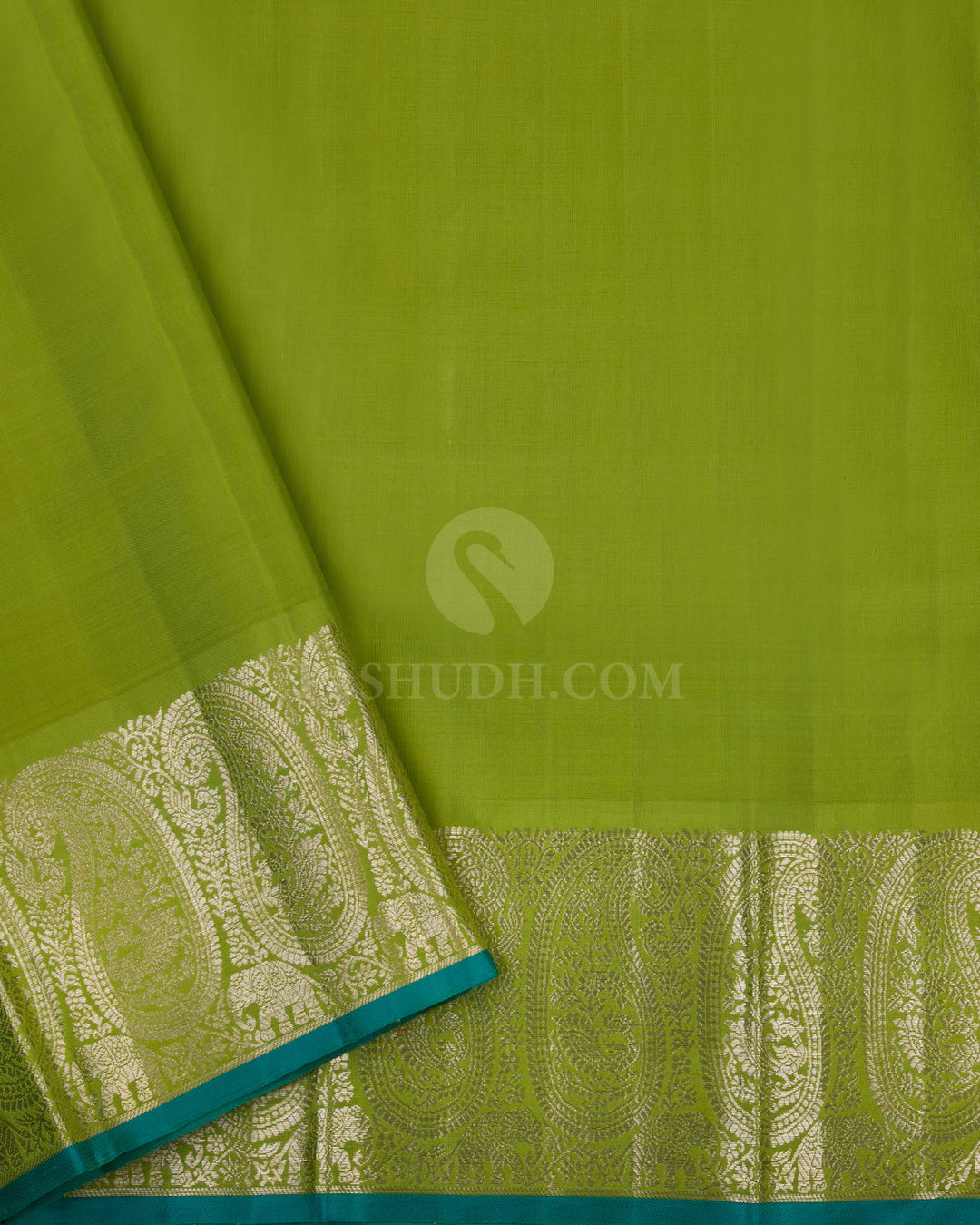 Grey and Mehendi Green Pure Zari Kanjivaram Silk Saree - S738 - View 4