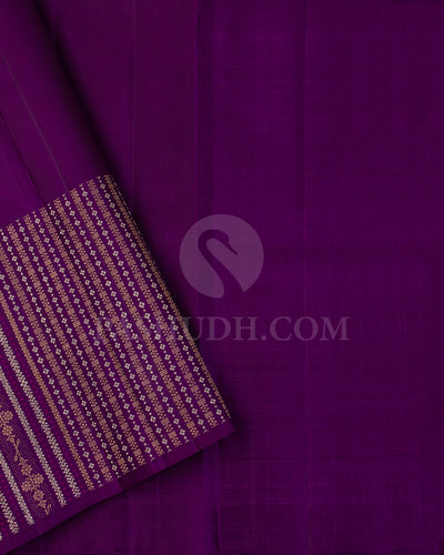 Parrot Green And Violet Kanjivaram Silk Saree - S1030(D) - View 3