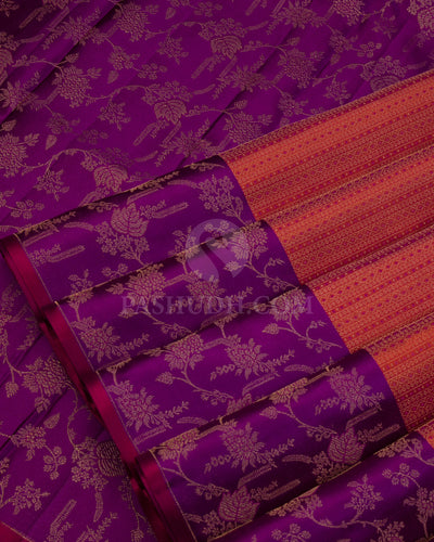 Rust Orange and Purple Kanjivaram Silk Saree - DJ280(A) - View 3