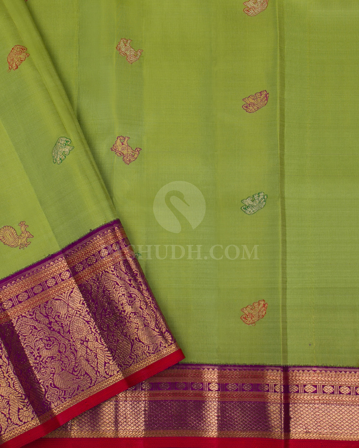Purple & Green Kanjivaram Silk Saree - S1140(A) - View 3
