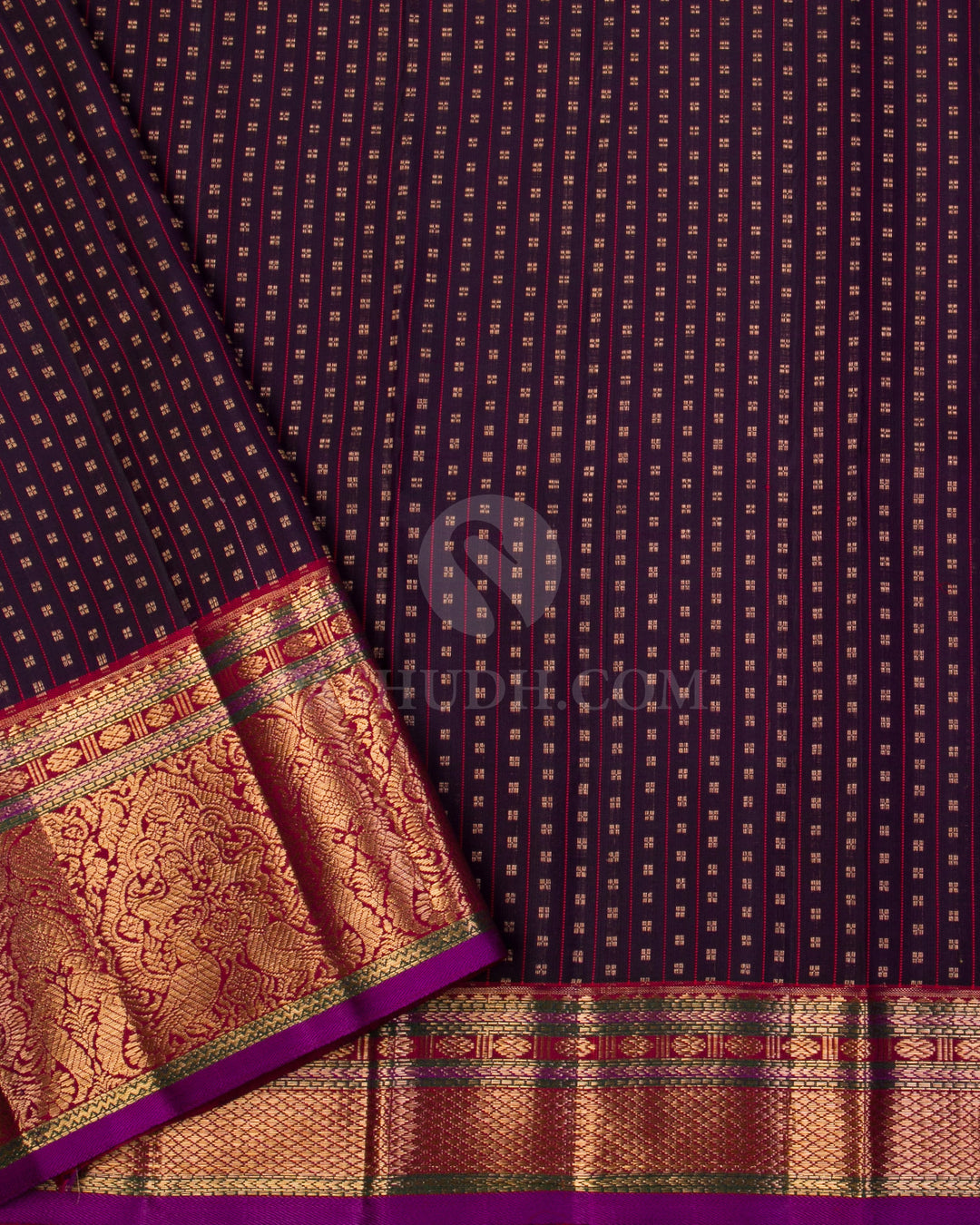 Dark Purple & Red Kanjivaram Silk Saree - S1051(A) - View 3