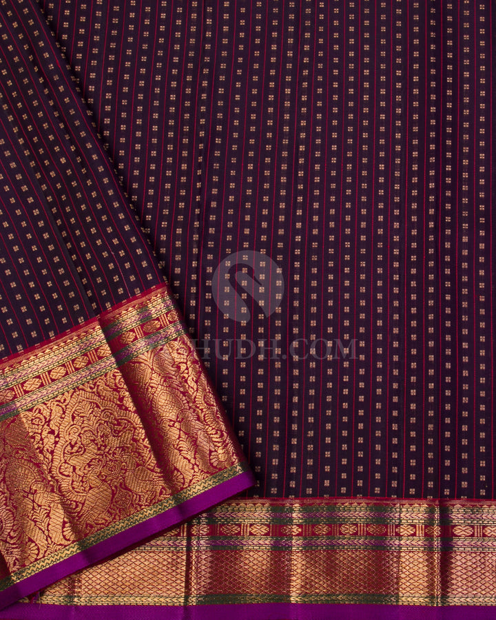 Dark Purple & Red Kanjivaram Silk Saree - S1051(A) - View 3