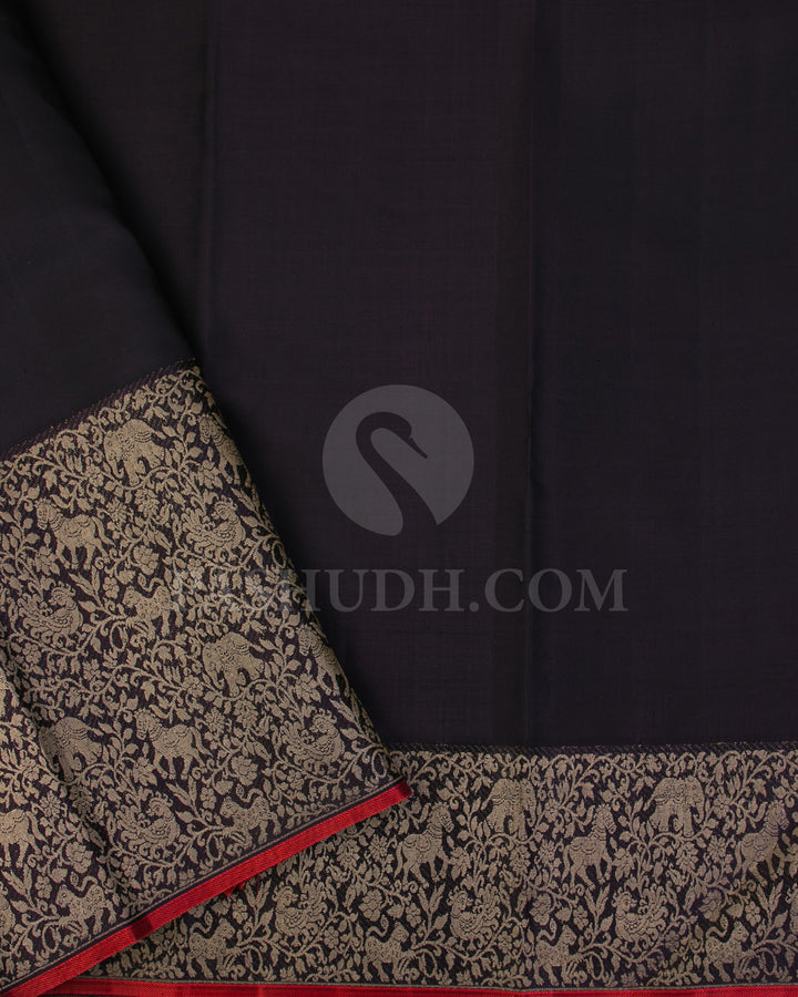 Cream And Black Kanjivaram Silk Saree - S1160(A) - View 3