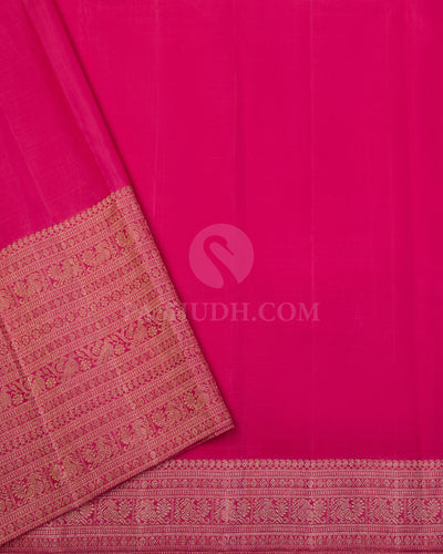 Gold & Mulberry Pink Organza Kanjivaram Silk Saree - S1038(A) - View 3