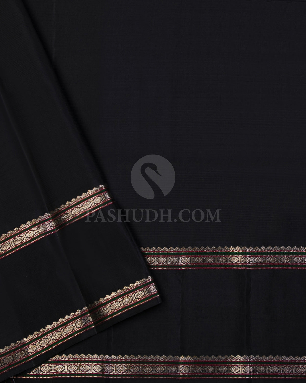 Grey & Black Kanjivaram Silk Saree - S1055(A) - View 3