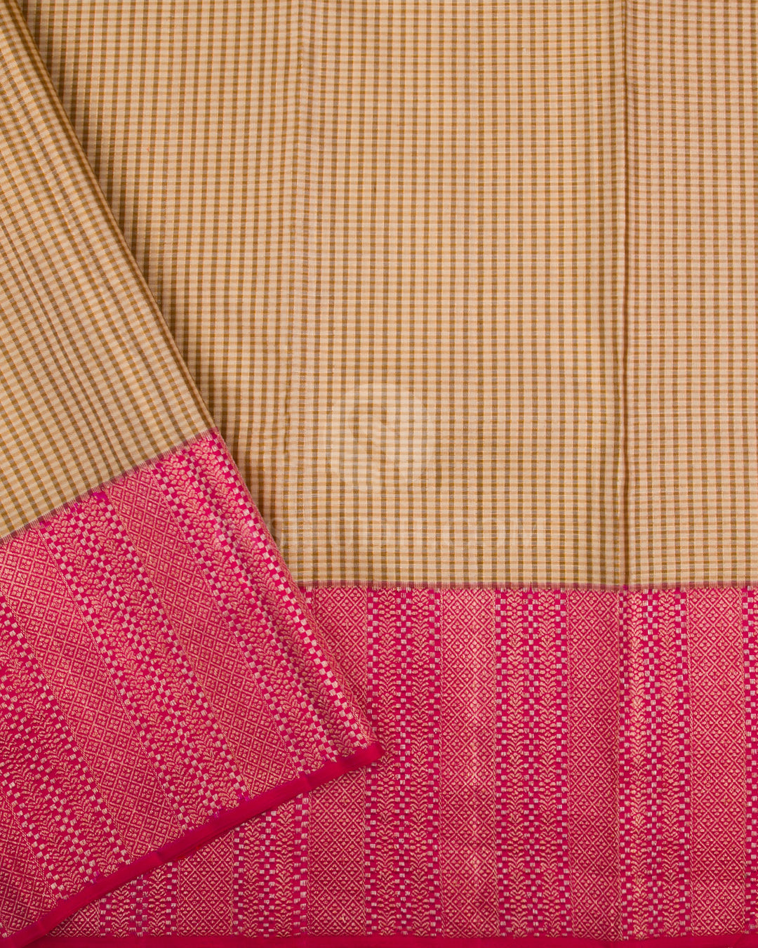 Red Shot Pink & Khaki Kanjivaram Silk Saree - S1091(B) - View 3