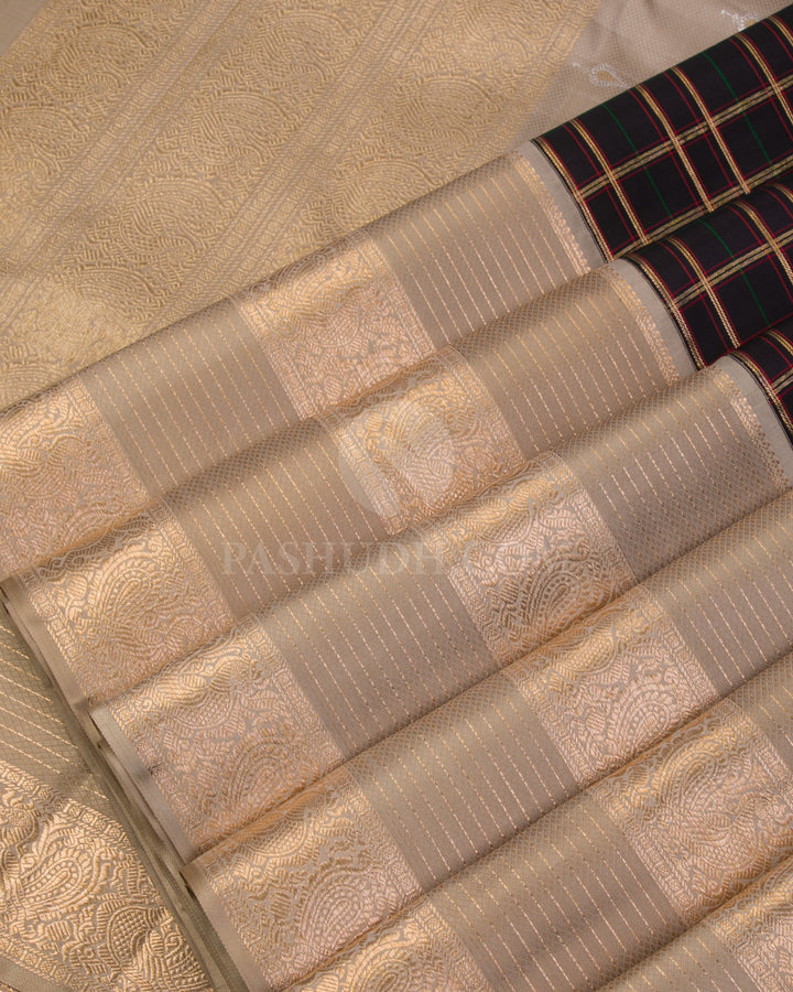 Black & Greige Kanjivaram Silk Saree - S977 - View 4