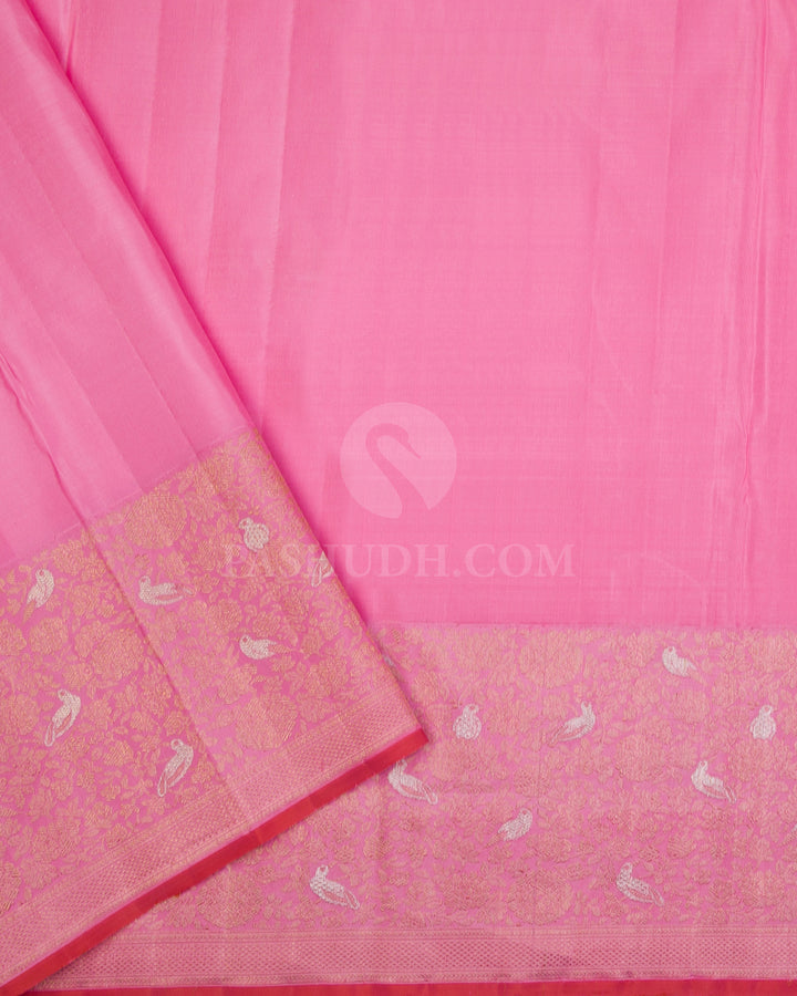 Red & Baby Pink Kanjivaram Silk Saree - S1059(A) - View 3