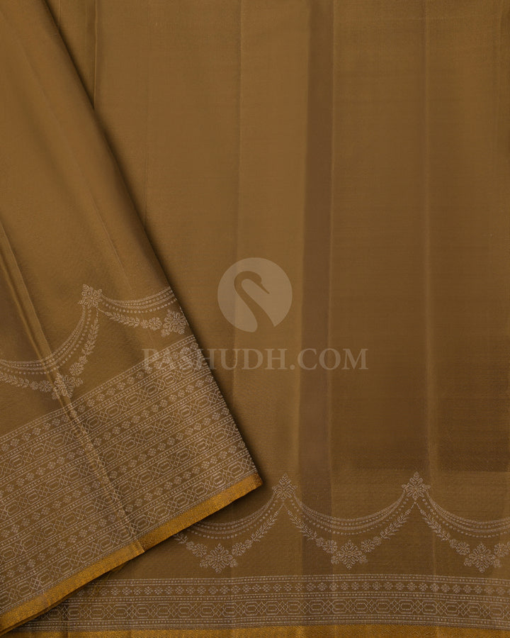 Cream & Golden Mustard Kanjivaram Silk Saree - DJ289(A) - View 2