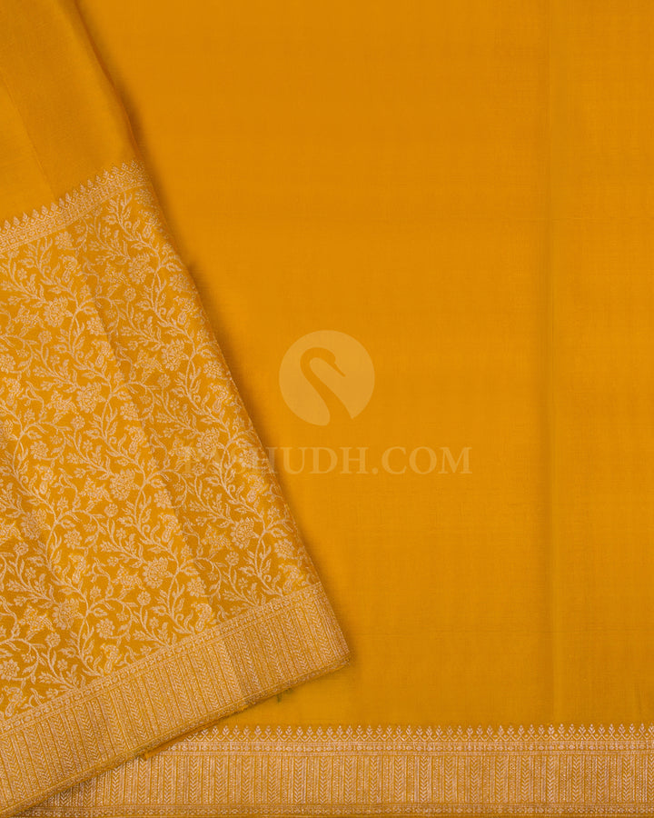 Dark Green And Mango Yellow Kanjivaram Silk Saree - S1141(A) - View 3