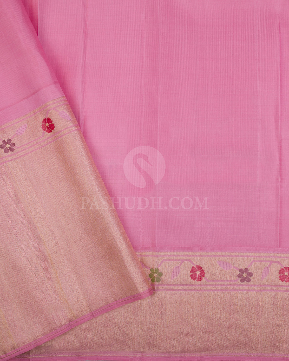 Baby Pink Kanjivaram Silk Saree with Paithani Border - S1126(A) - View 3