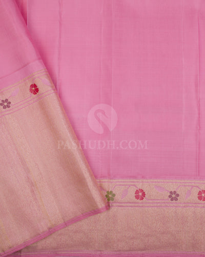 Baby Pink Kanjivaram Silk Saree with Paithani Border - S1126(A) - View 3