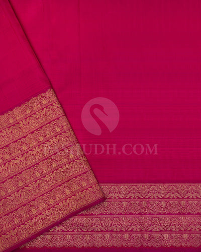 Gold Organza and Magenta Kanjivaram Silk Saree - S1188(A) - View 3