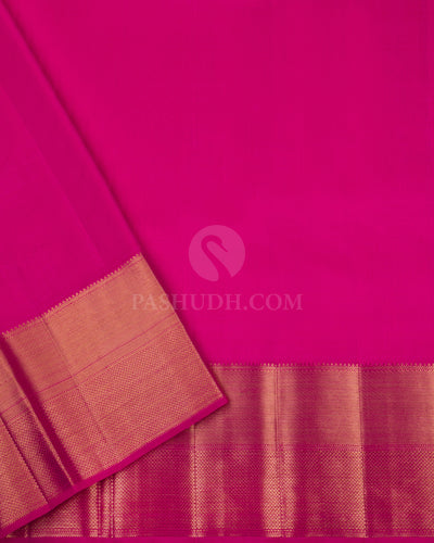 Light Green & Rani Pink Kanjivaram Silk Saree - S758- View 4