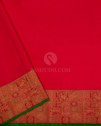 Deep Red Pure Zari Kanjivaram Silk Saree - P112 - View 4
