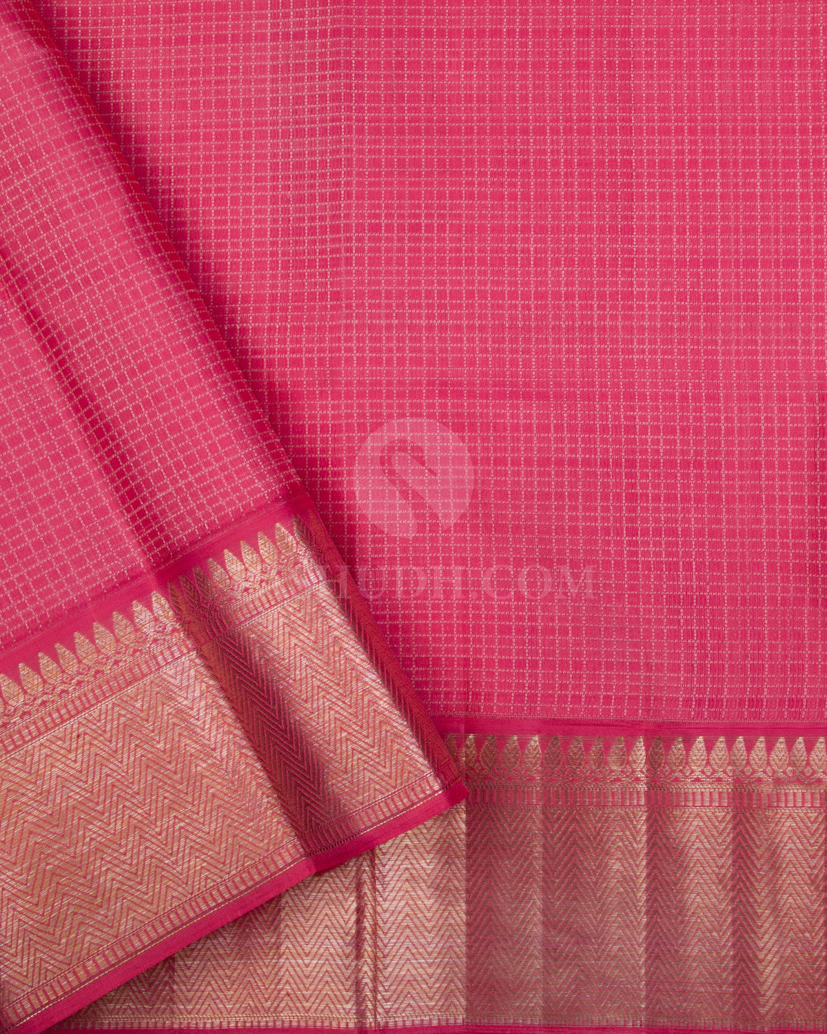 Mango Yellow & Fuchsia Pink Kanjivaram Silk Saree - DT262(A) - View 3