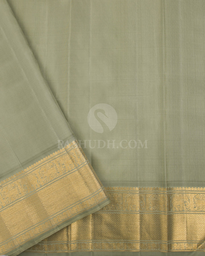Royal Blue Violet & Sage Green Kanjivaram Silk Saree - D18 - View 2