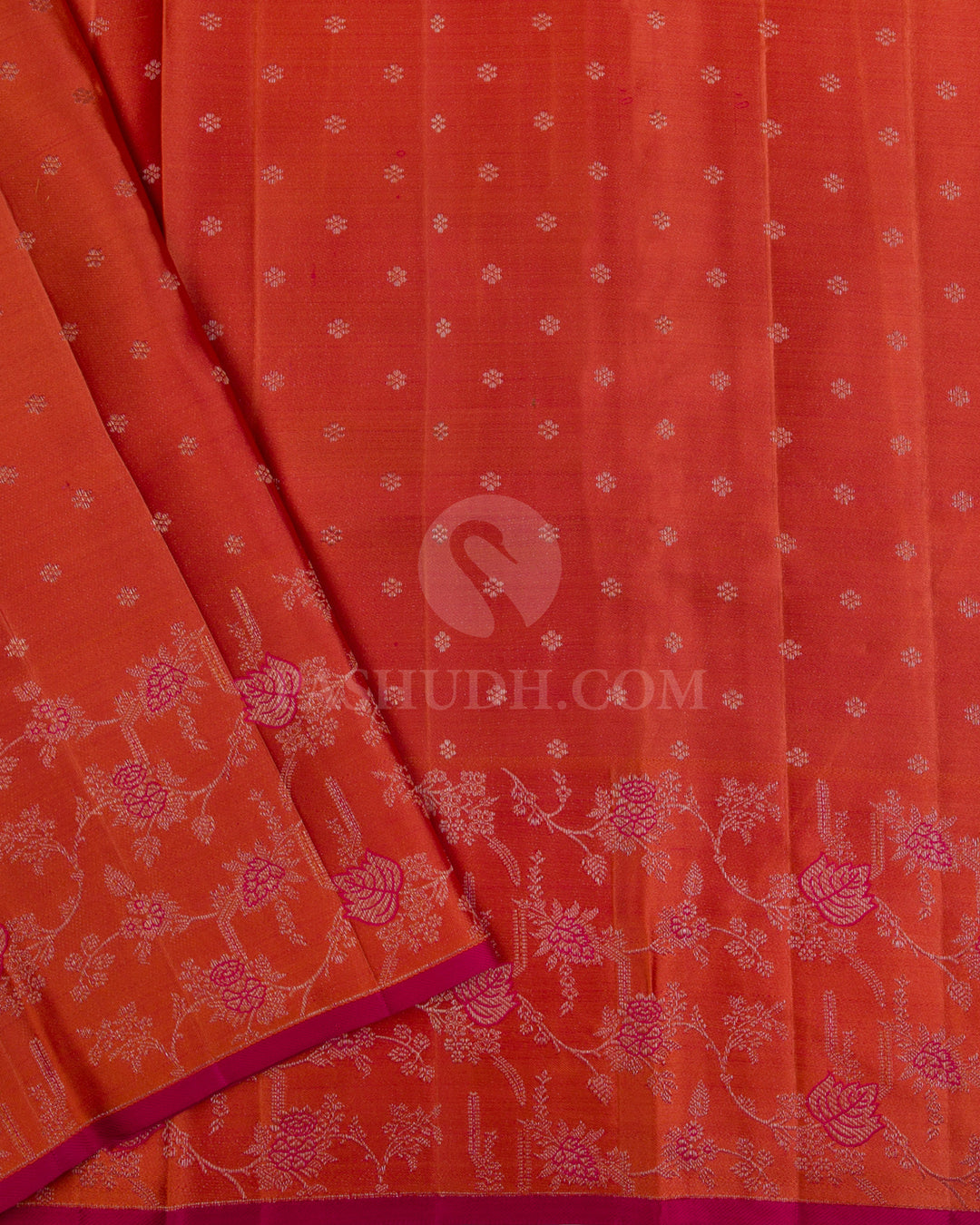 Golden Yellow and Rust Orange kanjivaram Silk Saree - DJ280 (C ) - View 2
