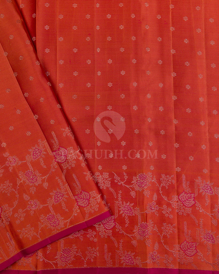 Golden Yellow and Rust Orange kanjivaram Silk Saree - DJ280 (C ) - View 2
