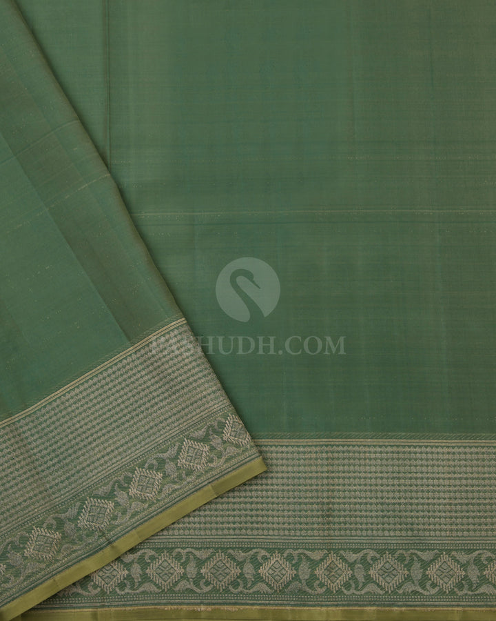 Olive Green and Parrot Green Kanjivaram Silk Saree - DJ195 -View 4