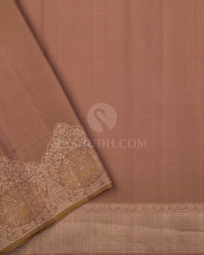 Gold & Mild Chocolate Brown Organza Kanjivaram Silk Saree - S1021(A) - View 3