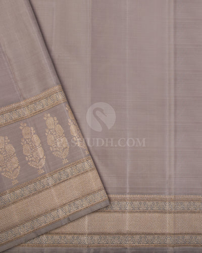 Brown & Grey Kanjivaram Silk Saree - S1029(A) - View 3