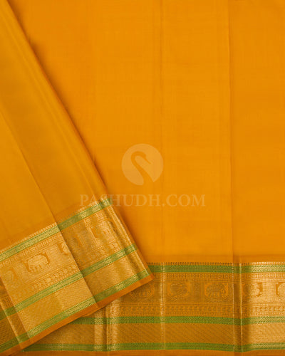 Sky Blue & Mango Yellow Kanjivaram Silk Saree - D2 - View 2