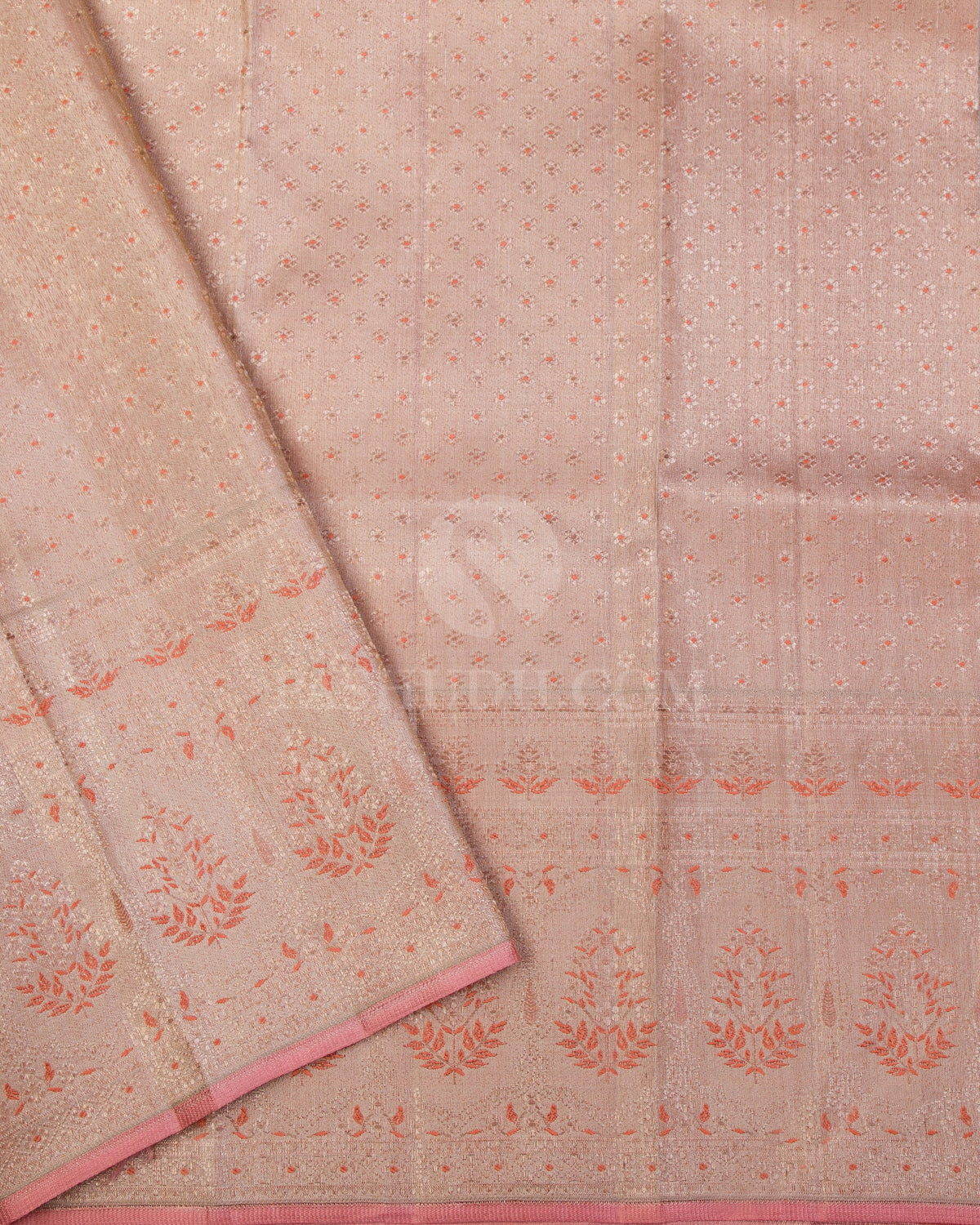 Tuskey Yellow & Peach Pink Kanjivaram Silk Saree - S1037(A) - View 3