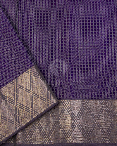 Beige & Purple Kanjivaram Silk Saree - DT243(A) - View 2