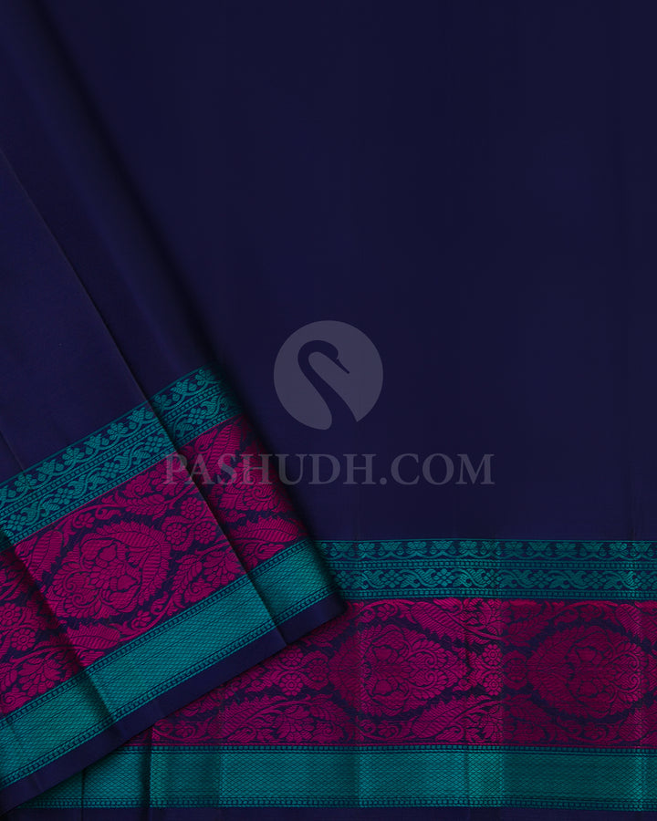 Navy and Anandha Blue Kanjivaram Silk Saree - DJ193 - View 3