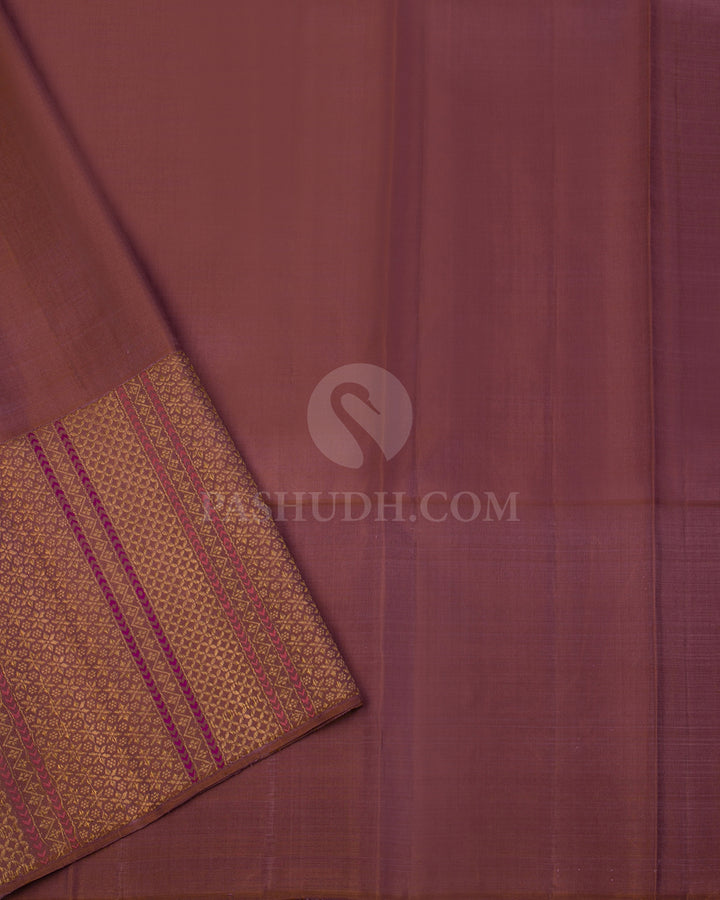 Golden Yellow & Mild Chocolate Brown Kanjivaram Silk Saree - S966 - View 3