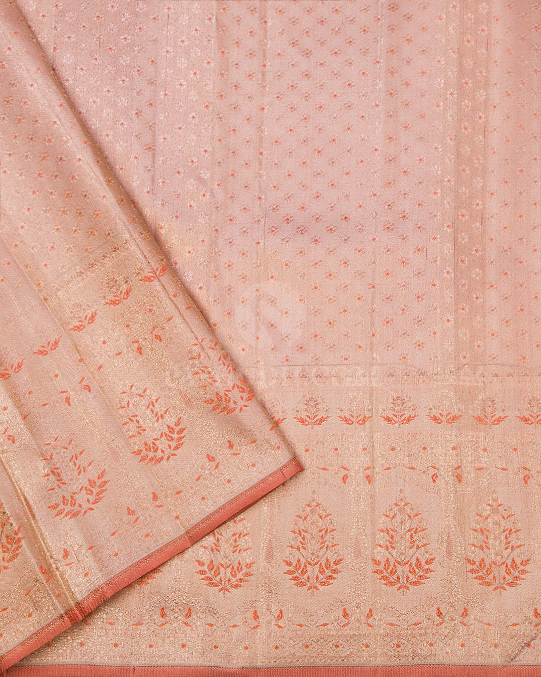 Sky Blue & Peach Shot Cream Kanjivaram Silk Saree - S883 - View 4