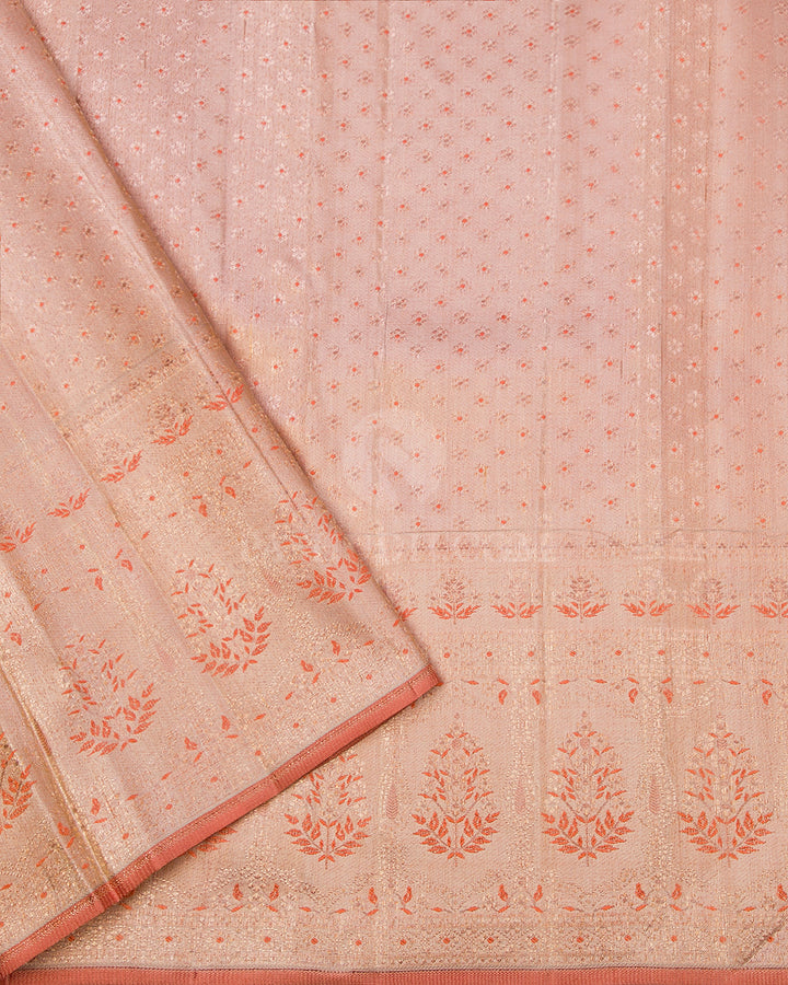 Sky Blue & Peach Shot Cream Kanjivaram Silk Saree - S883 - View 4