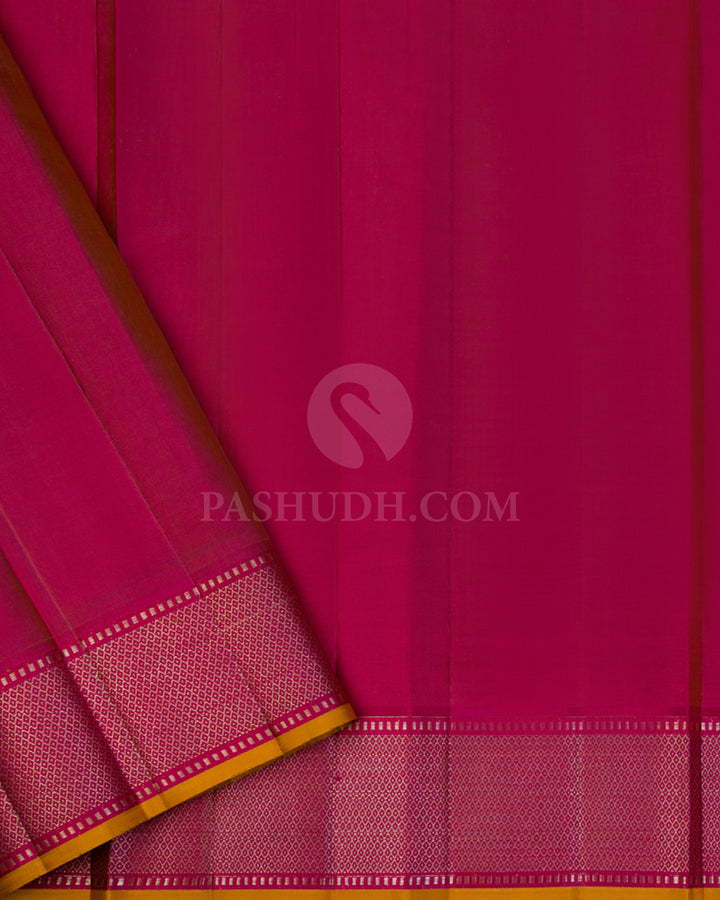 Beige & Rani Pink Kanjivaram Silk Saree - DJ279(A) - View 2