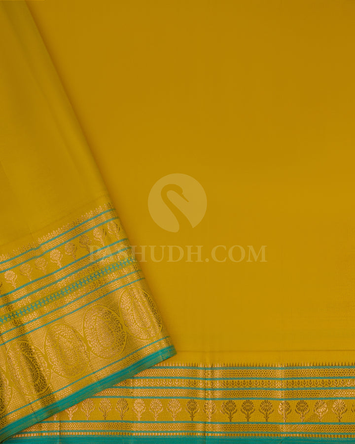 Rogue Pink and Mustard Yellow Pure Zari Kanjivaram Silk Saree - S699 - View 4