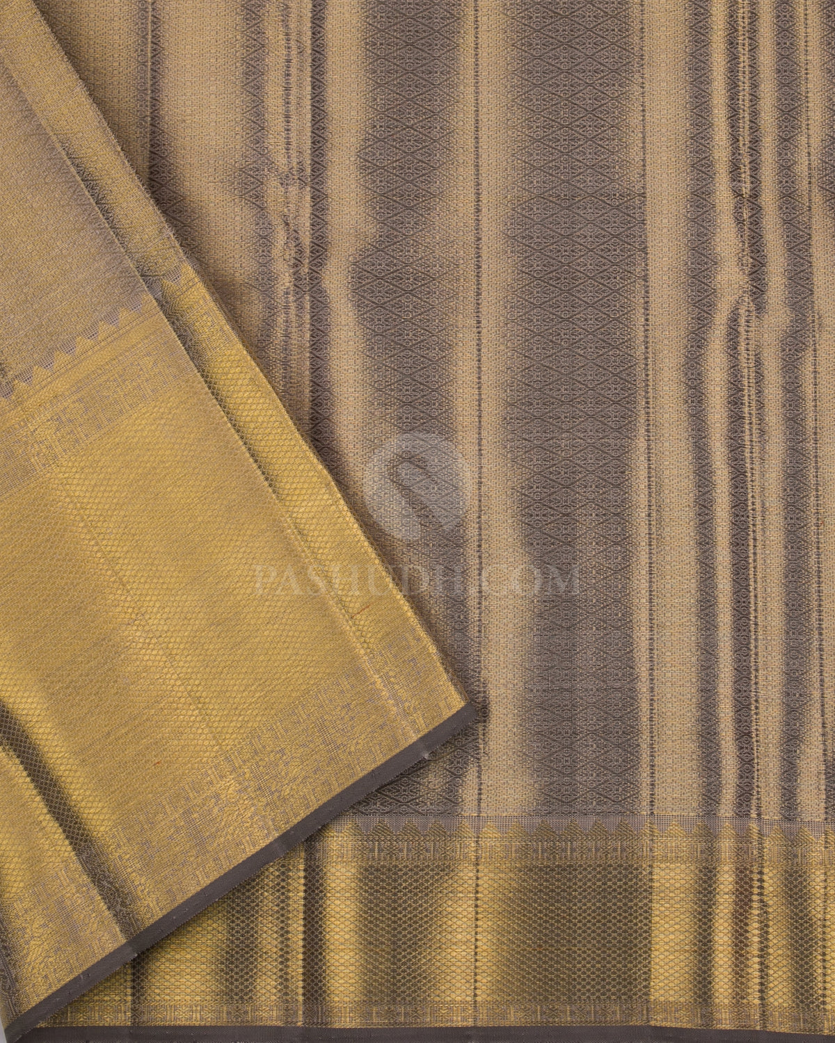 Grey Pure Zari Tissue Kanjivaram Silk Saree - S837 -View 4