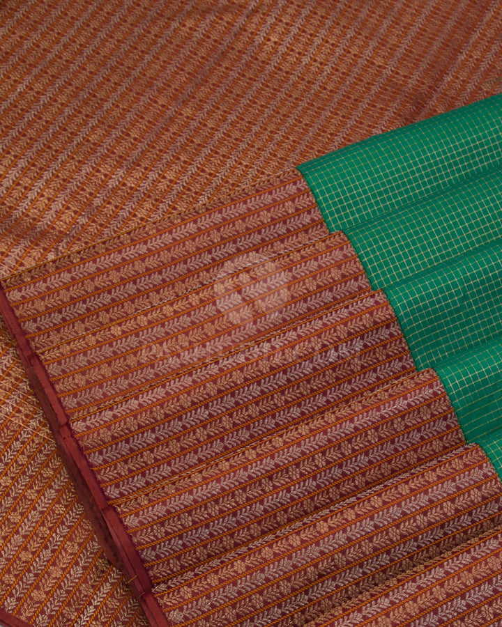 Emerald Green & Chestnut Brown Kanjivaram Silk Saree - S974 - View 4