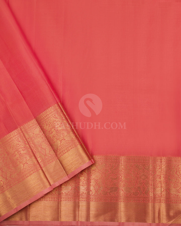 Parrot Green & Light Orange Pure Zari Kanjivaram Silk Saree - S838 -View 4