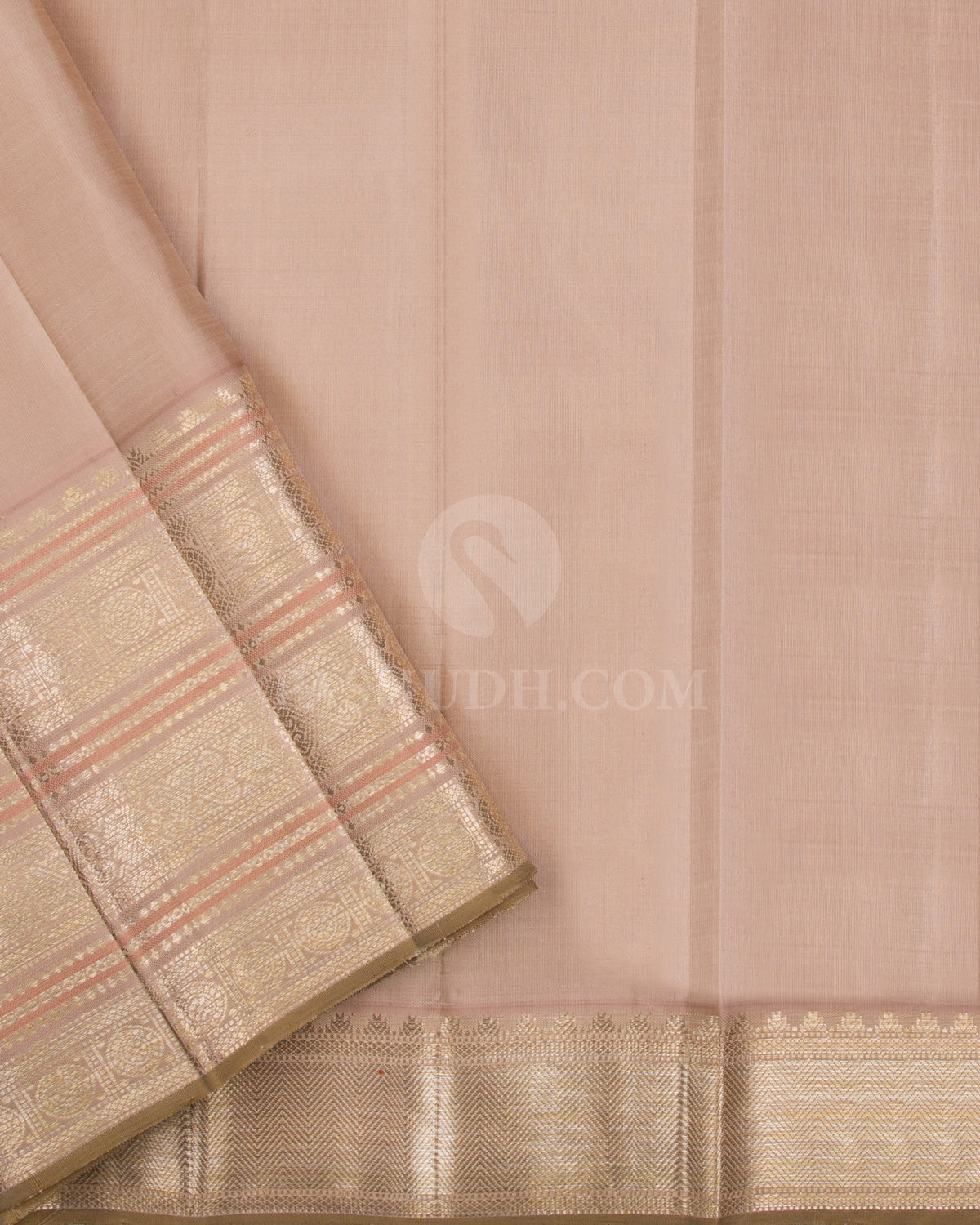 Dark Green & Beige Kanjivaram Silk Saree - S1136(A) - View 3